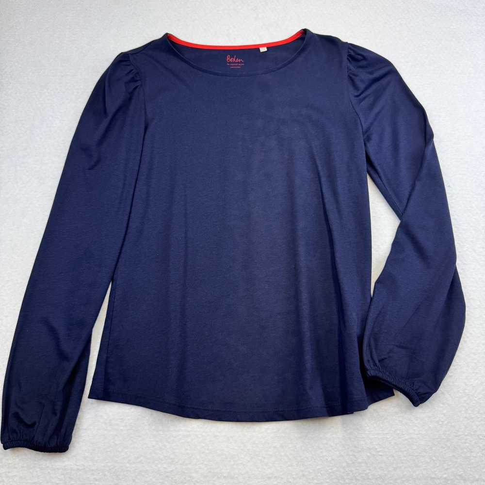Boden Puff Sleeve Top Women US 8‎ Navy Blue Excellent Cotton Modal J0847